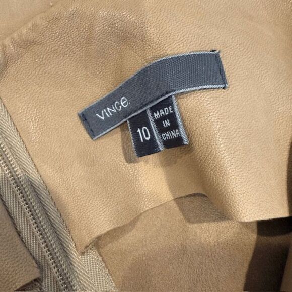 Vince Lamb Leather Shift Dress Tank Tan Front Pockets Light Size 10 READ - Picture 9 of 14